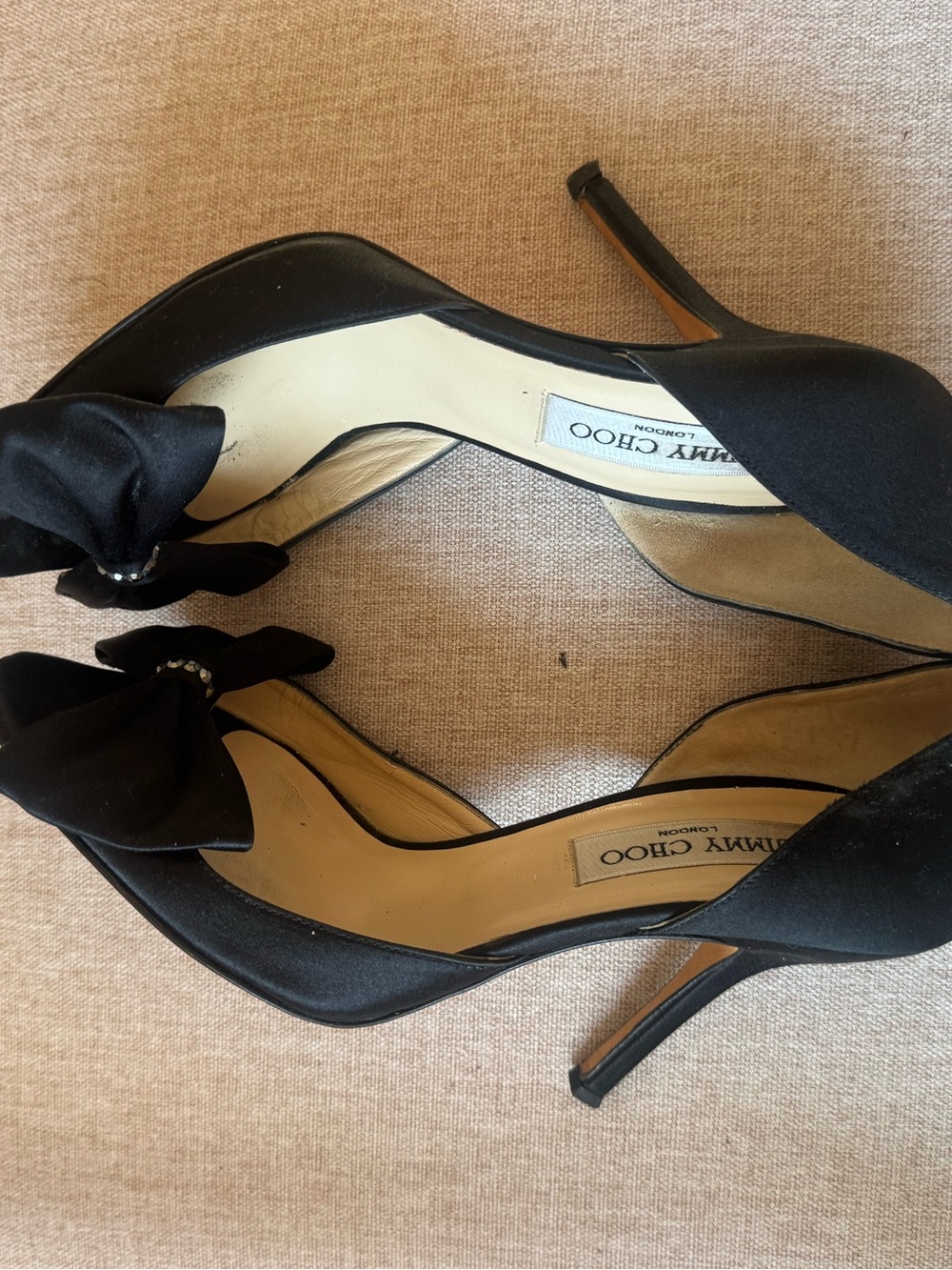 Jimmy Choo Black Satin Bow Open Toe Pumps 38.5 - Picture 8 of 10